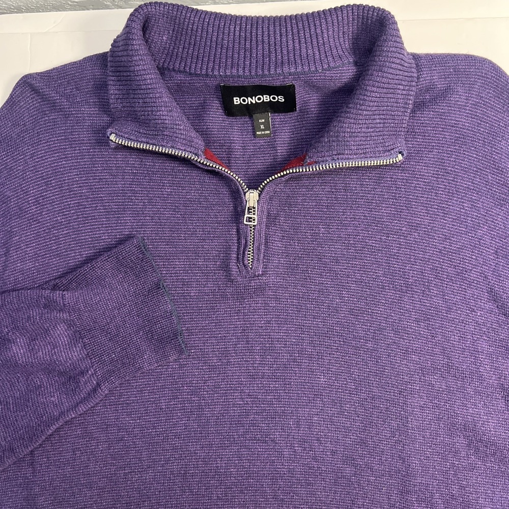 Bonobos Cotton Cashmere Quarter Zip Sweater Mens Size XL Purple Pullover Knit